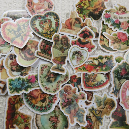 Stickers scrapbooking ange message fleurs effet vintage - 25pcs
