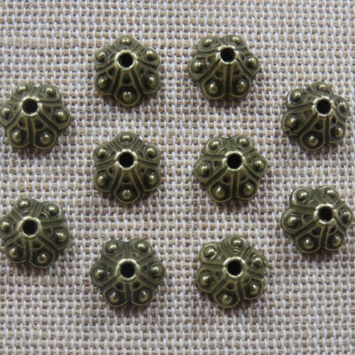 Coupelles fleur 10mm métal coloris bronze pour perle - lot de 10