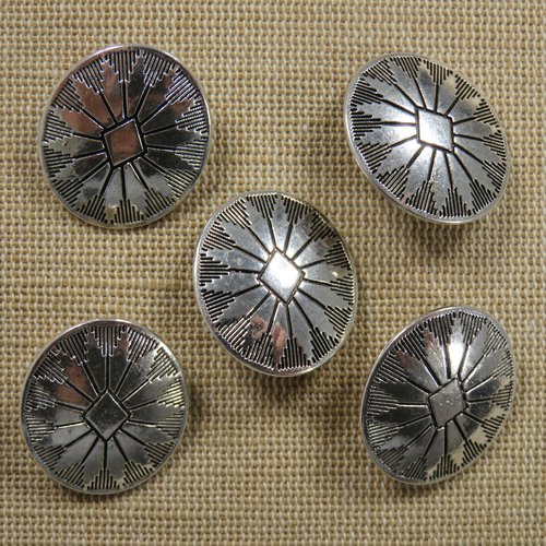 Boutons ovale métal argenté effet bouclier bouton de couture - lot de 4