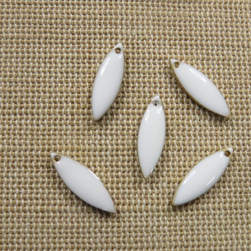 Breloques marquise sequins émaillé blanc 16mm apprêt bijoux - lot de 5
