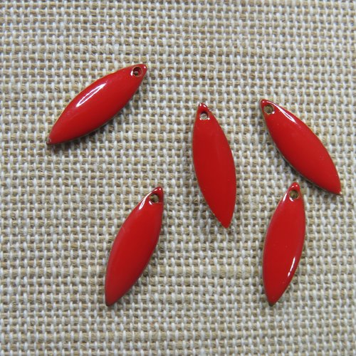 Breloques marquise sequins émaillé rouge 16mm apprêt bijoux - lot de 5