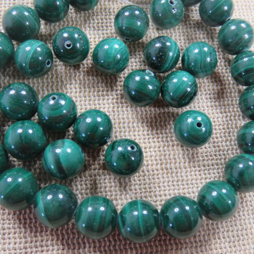 Perles malachite 8mm grade aaa - lot de 5 pierre de gemme
