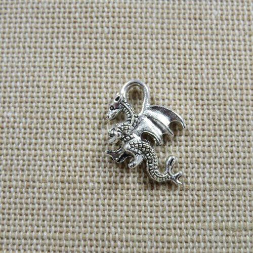Pendentif petit dragon 3d métal couleur argenté