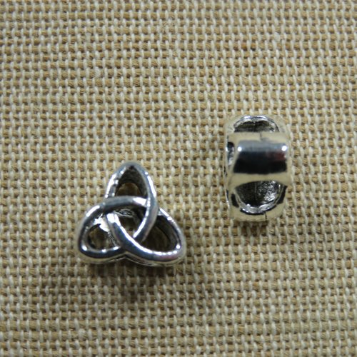 Perles nœud celtique argenté 11mm en métal - lot de 2