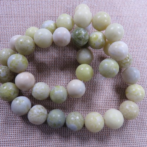 Perles jade olive 10mm ronde - lot de 10 pierre de gemme