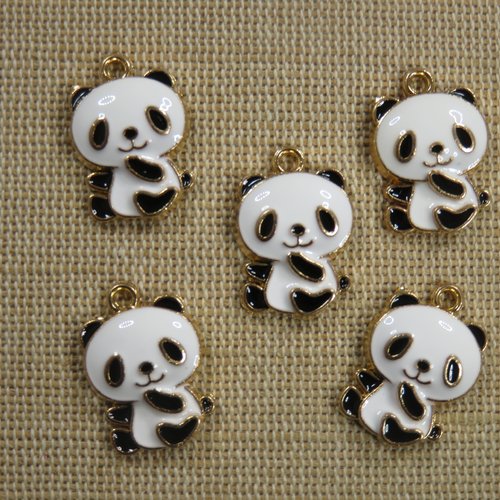 Pendentifs panda breloque métal émaillé 21mm - lot de 5 apprêt pour bijoux