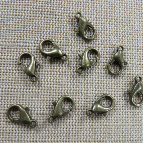 Mousquetons métal bronze 12mm apprêt pour bijoux - lot de 10