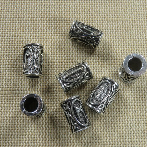 Perle rune viking métal coloris argenté 12x8mm