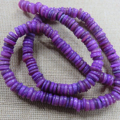 Perles coquille rondelle violet 6mm heishi irrégulier - lot de 20