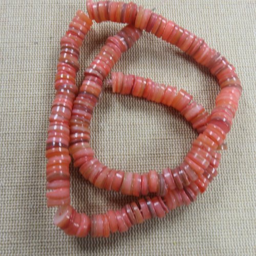 Perles coquille rondelle rouge orangé 8mm heishi irrégulier - lot de 20