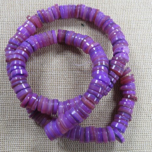 Perles coquille rondelle violet 8mm heishi irrégulier - lot de 20