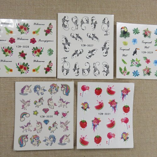 Stickers d'ongle licorne fleurs fruits - nails-art décalcomanie