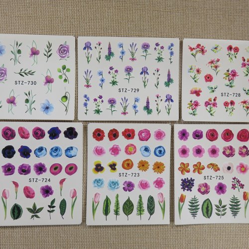 Stickers d'ongle fleurs - lot de 6 - nails-art décalcomanie par transfert d'eau