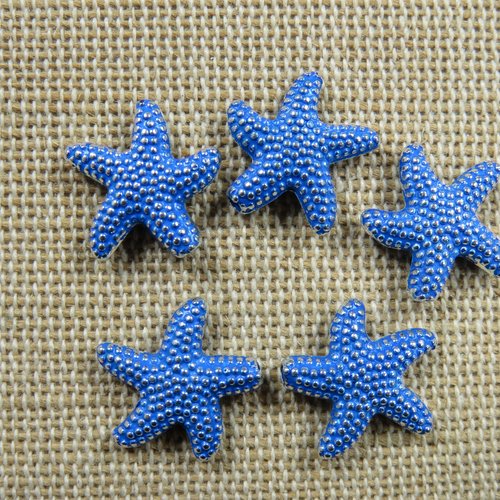 Perles étoile de mer bleu 14mm en métal - lot de 5
