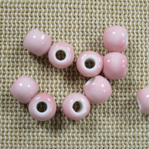 Perles céramique rose 6mm ronde - lot de 10