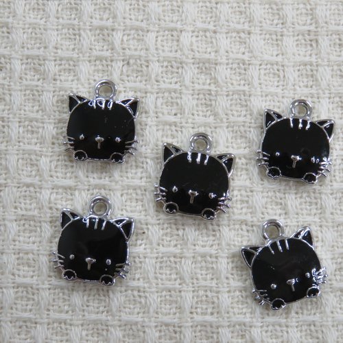 Breloques chat chat métal émaillé 15mm pendentif apprêt pour bijoux - lot de 5