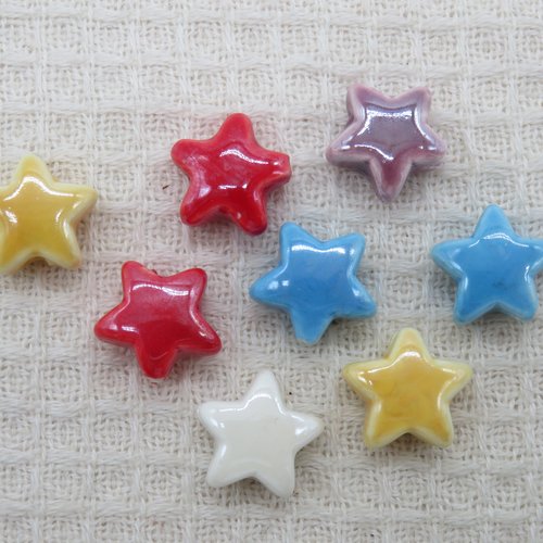 Perles céramique étoile multicolore 15mm - lot de 5