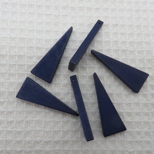 Perles triangle en bois bleu violet 41mm pendentif géométrique - lot de 6