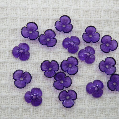 Coupelles fleur pétale violette 10mm en acrylique - lot de 20