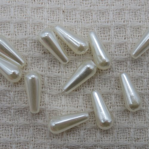 Perles goutte blanc nacré 14mm en acrylique - lot de 10