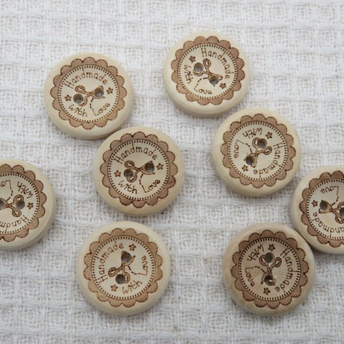 Boutons en bois ciseau handmade with love 20mm bouton de couture - lot de 10