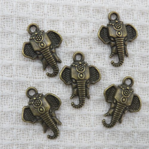 Pendentifs éléphant bronze en métal 21mm breloque apprêt pour bijoux - lot de 5
