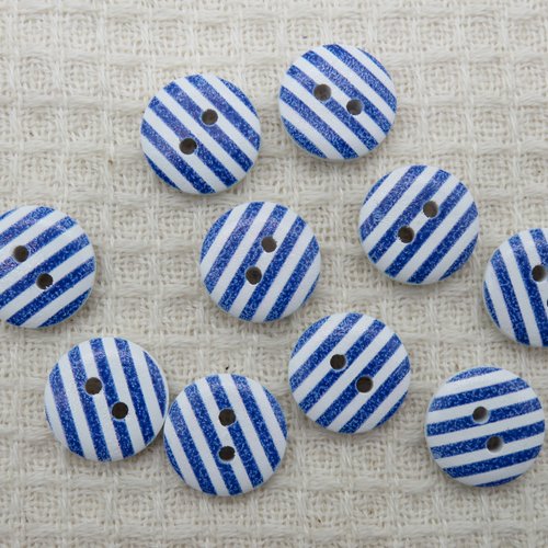 Boutons rayé blanc bleu petit marin 15mm bouton de couture - lot de 10