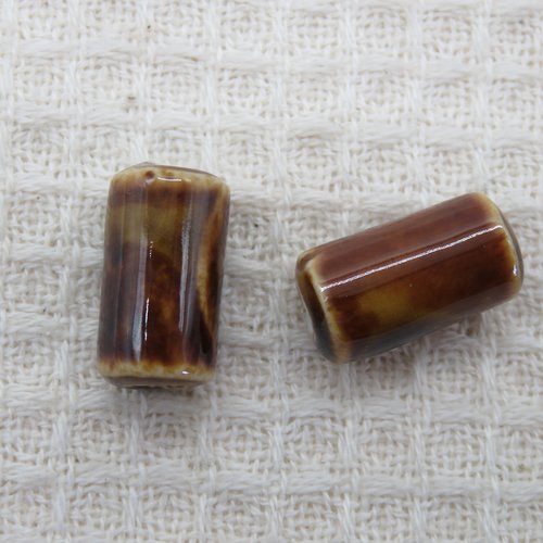 Perles céramique colonne marron 16mm, lot de 2