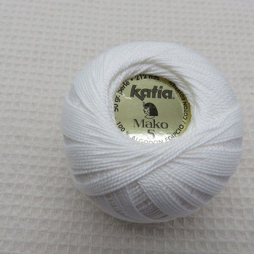 Coton d'egypte blanc katia mako 5 pelote fil perlé 100% coton