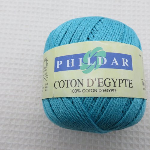Fil phildar coton d'egypte bleu lagon pelote fils 100% coton d'egypte