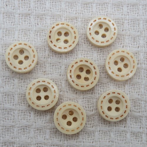 Boutons classique en bois rond 12mm, beige, lot de 8 boutons de couture