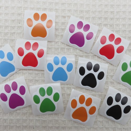 Étiquettes autocollante patte de chat multicolore- lot de 25