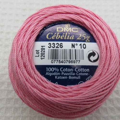 Dmc cébélia rose, fil à crocheter, pelote 100%coton