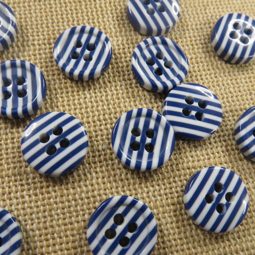 Boutons marin rayé bleu blanc 13mm bouton de couture - lot de 20