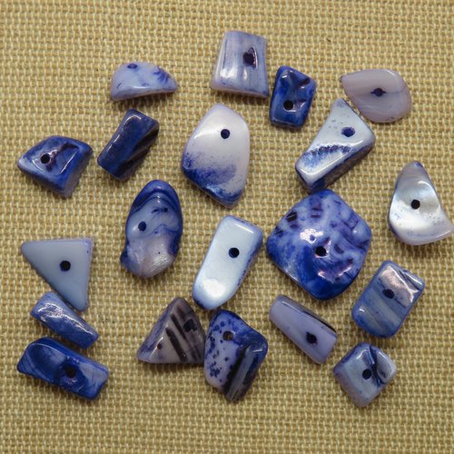 Perles chips irrégulière coquille bleu - lot de 10
