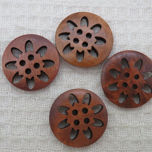 Boutons en bois flocon fleurs 25mm bouton de couture - lot de 4