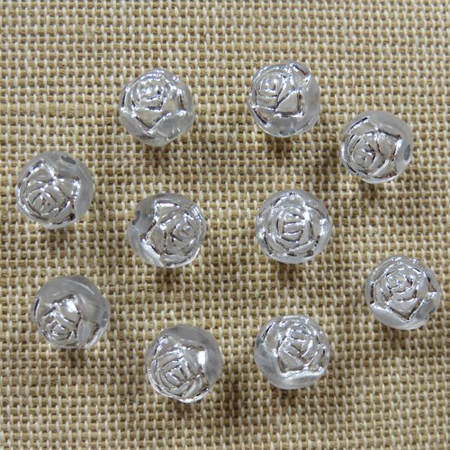 Perles fleur argenté 8mm en acrylique - lot de 10