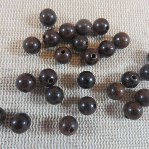 Perles en bois ronde marron foncé 6mm - lot de 20