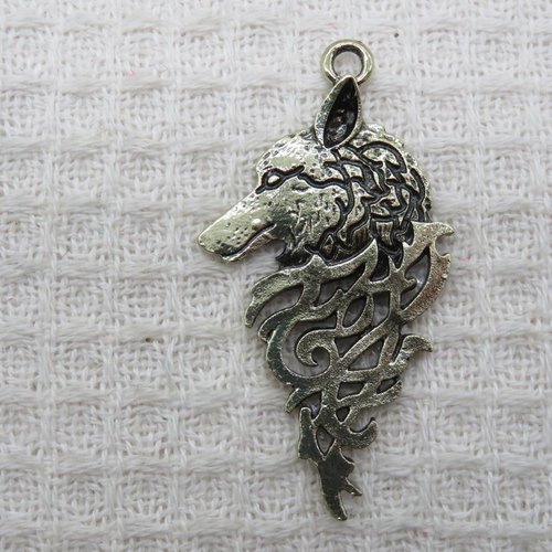 Pendentif loup nœud celtique métal bronze 45mm - apprêt création bijoux diy