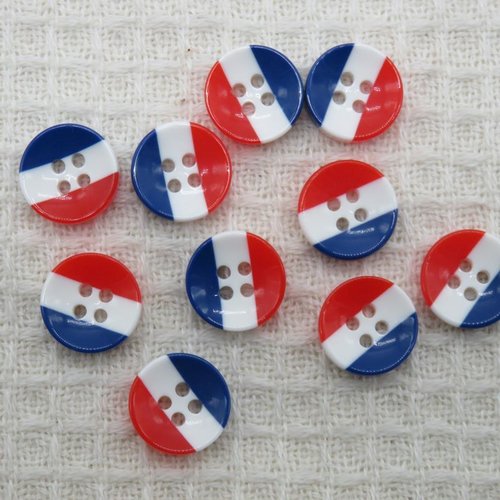 Boutons couture france drapeau bleu blanc rouge en résine 13mm - lot de 10