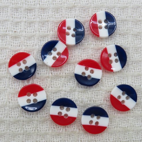 Boutons france drapeau bleu blanc rouge en résine 11mm - lot de 10