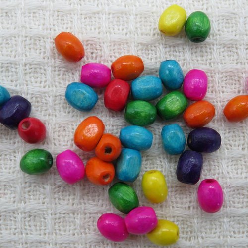 Perles ovale bois multicolore 6mm x 4mm - lot de 25