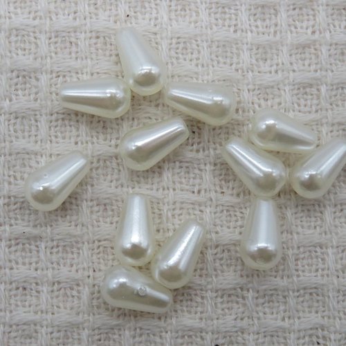 Perles goutte blanc nacré 10mm en acrylique - lot de 10