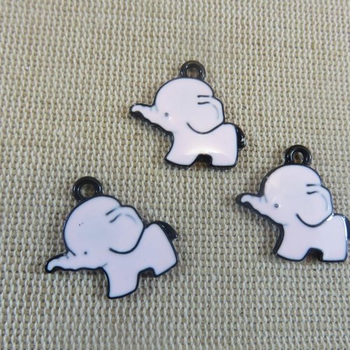 Pendentifs éléphant rose 20mm émaillé - lot de 3