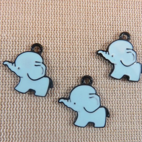 Pendentifs éléphant bleu métal émaillé - lot de 3