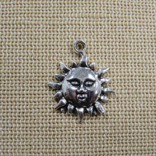 Pendentif soleil argenté 23mm en métal, pendentif visage céleste