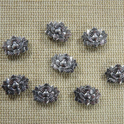 Perles fleur de lotus argenté bohème zen - lot de 10