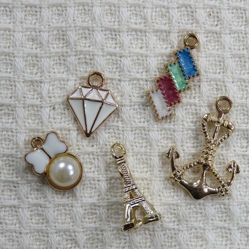 Breloques bracelet pendentif métal émaillé - lot de 5