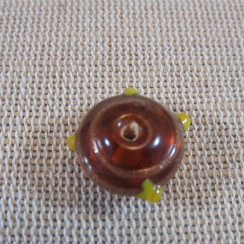 Perles soucoupe verre lampwork 15mm ocre jaune - lot de 5