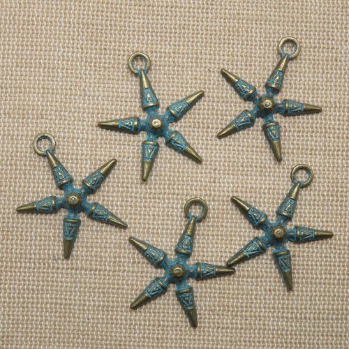 Pendentifs étoile bronze patiné breloque bohème 25mm - lot de 5